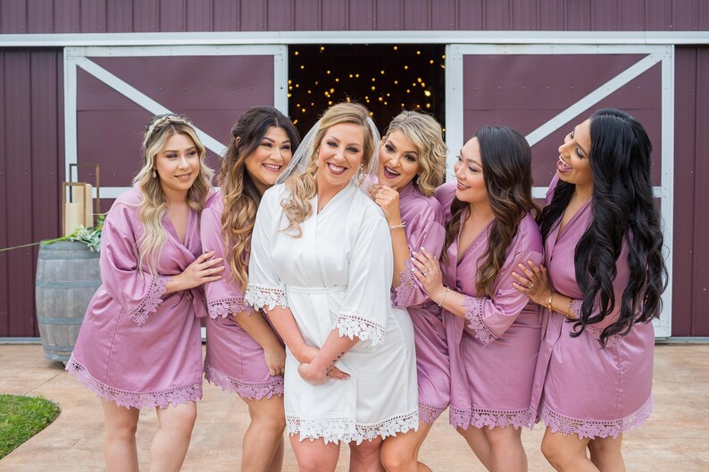 mauve purple Lace Bridesmaid Robe Gift Wedding Robes Silky Silk Satin Bridal Party Getting Ready Outfit Gift Favor Maid of Honor Mother of the Bride Groom Proposal Personalized Custom