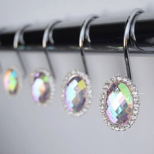 Shower Curtain Hooks Rings Oval Multi Color Vintage Look Etsy