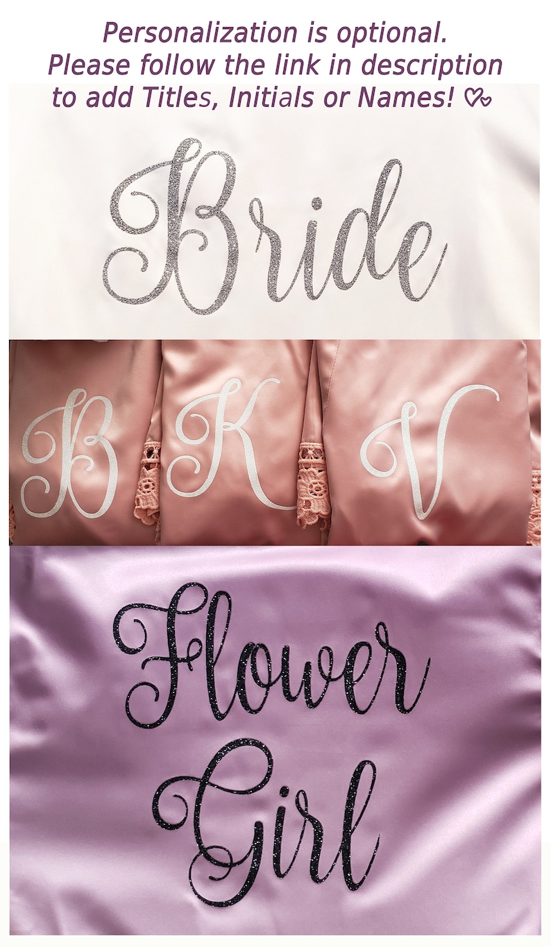 Bridesmaid Robes Set of 4,5,6,7,8,9,10,11,12,13,14,15 Silk Bridesmaid Robes, Bridesmaid Gift, Lace Satin Robes, Bridal Robes, Wedding Robes image 10