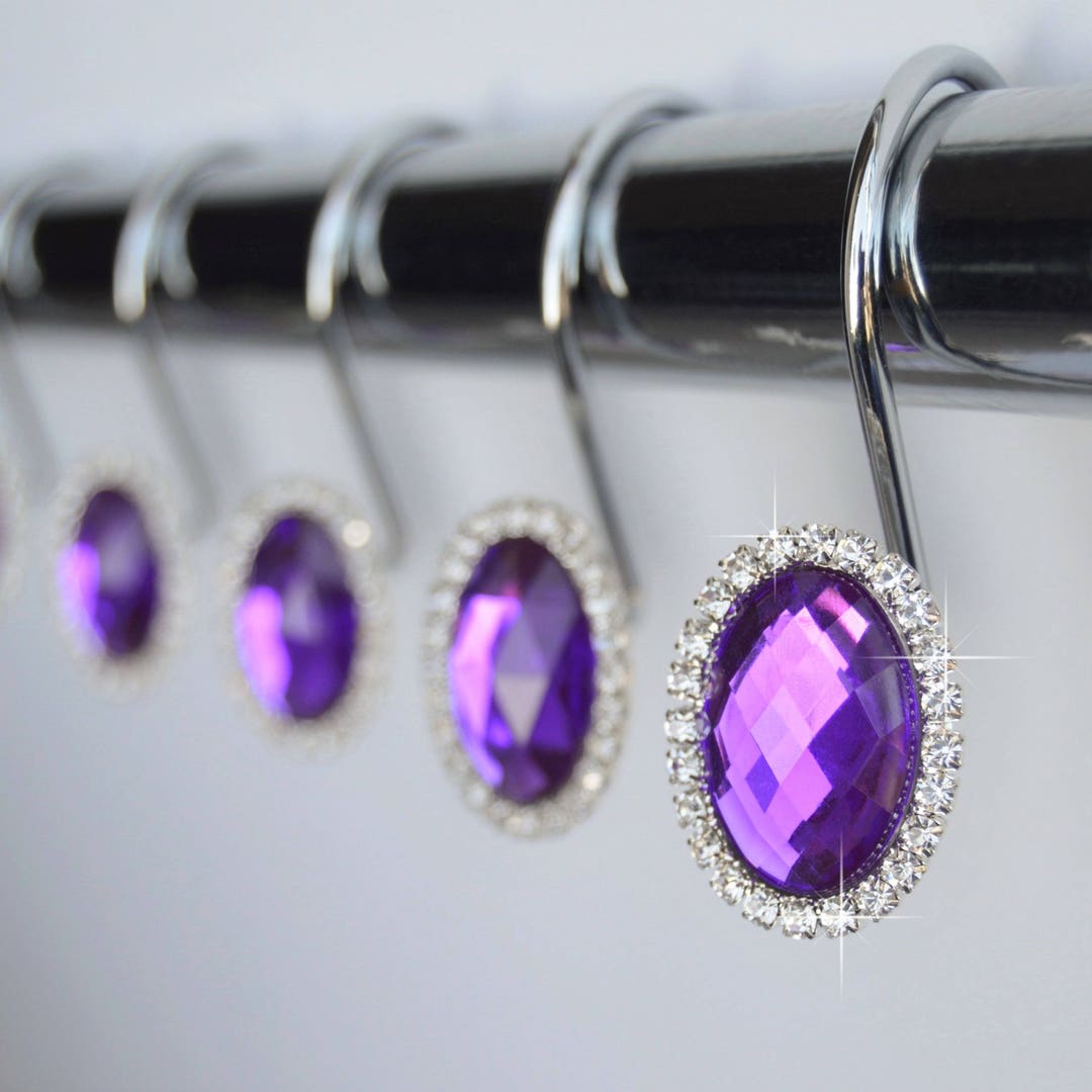 Shower Curtain Hooks Rings Oval Purple Decorative Crystal - Etsy