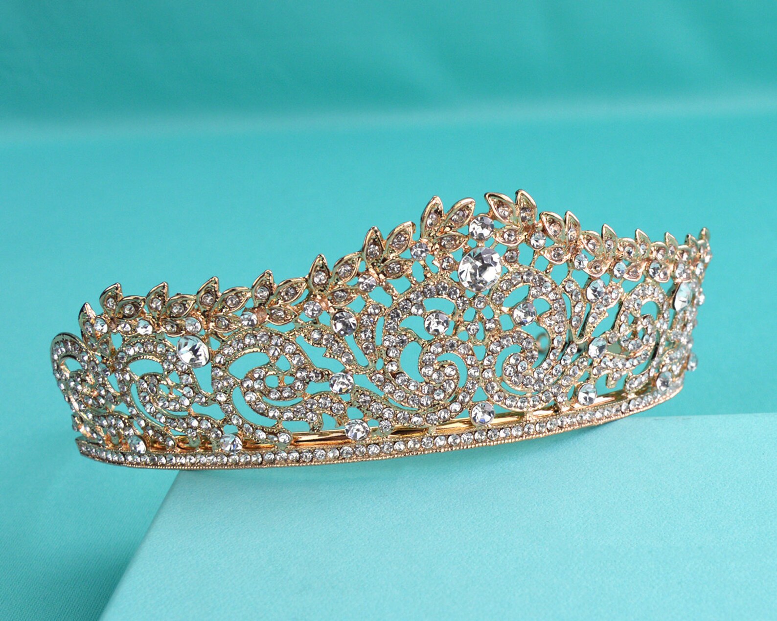 Gold Bridal Tiara Crystal Bridal Crown Rhinestone Tiara Etsy