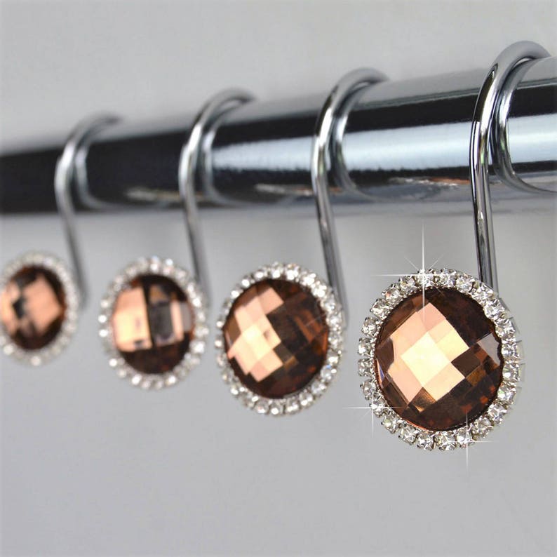 Shower Curtain Hooks Rings Brown Decorative Crystal Diamond Etsy