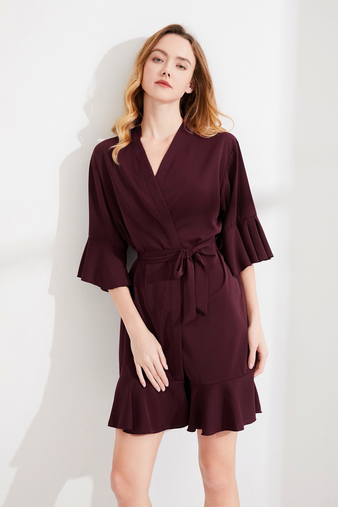 Clearance WINE Ruffle Bridesmaid Robes / Bridal Party Robes ...