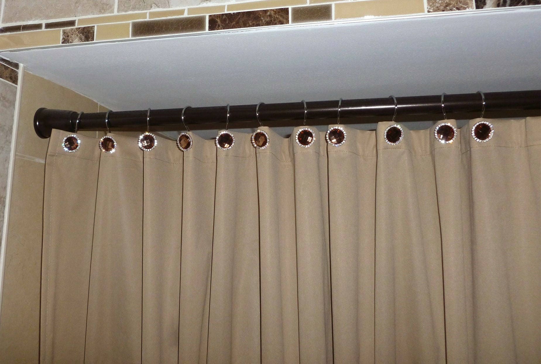 Ducha cortina ganchos anillos marrón decorativo diamante de | Etsy