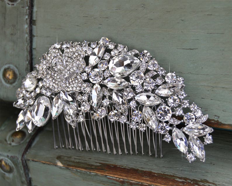 Large Luxurious Bridal Side Comb Rhinestone Bridal Comb Etsy