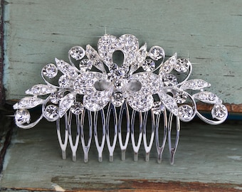 Silver Wedding Hair Comb, Rhinestone Bridal Comb, Crystal Wedding Hair Comb, Headpiece,  Romantic Floral Side Comb, CO-015