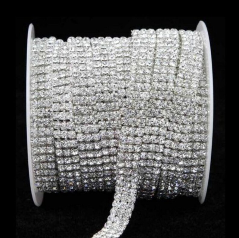 Clear Crystal Rhinestone Diamond Bling Trim Metal Cup Close Chain 1 2 3 4 5 Row SS12 Silver Sold Per Yard or Spool image 4