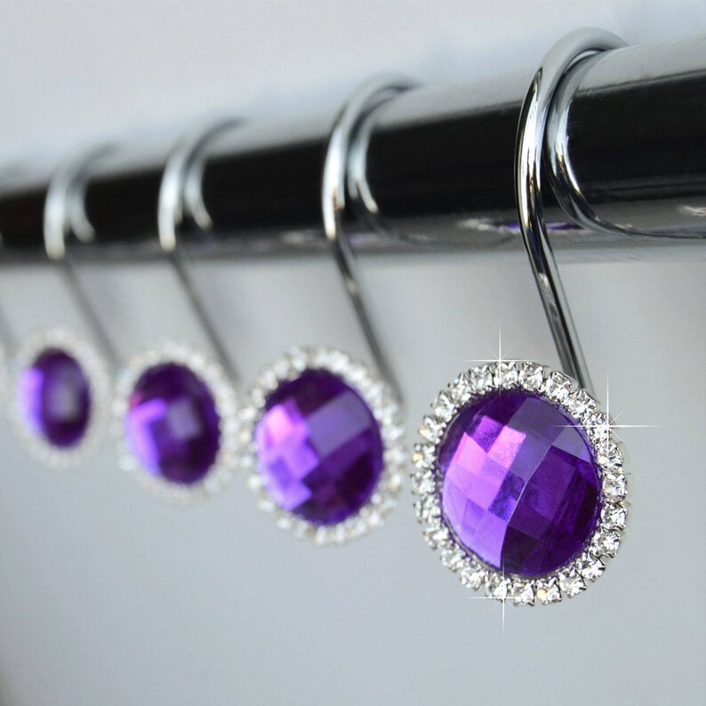 Shower Curtain Hooks Rings Purple Decorative Crystal Diamond Etsy