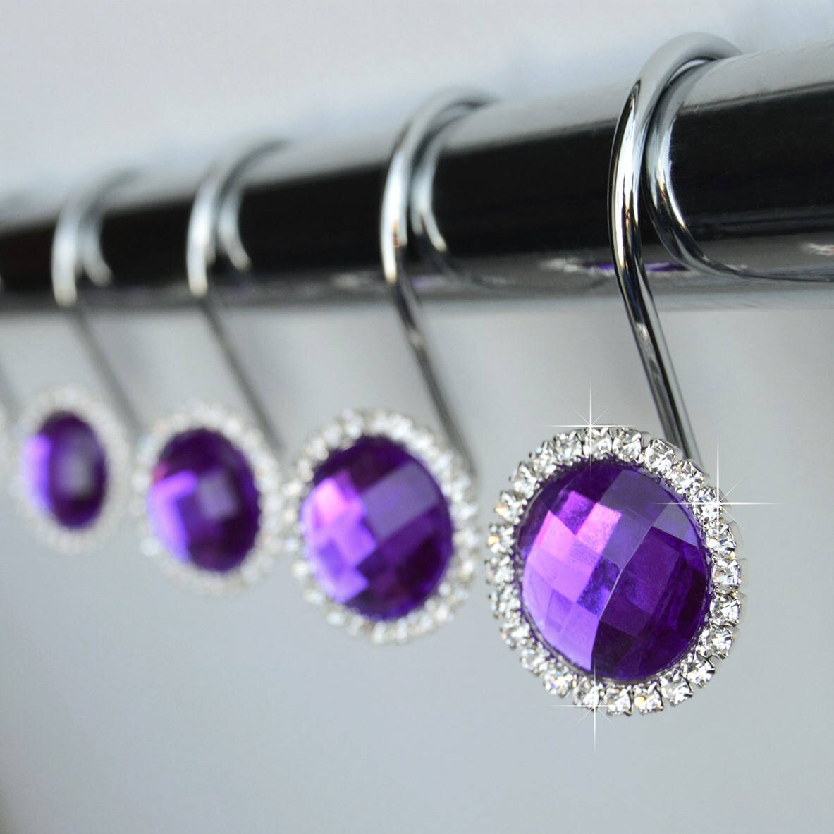 Shower Curtain Hooks Rings Purple Decorative Crystal Diamond Etsy