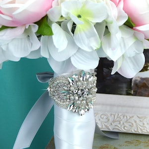 Wedding Bouquet Wrap | Bridal Bouquet Wrap | Crystal and Pearl Wrap | Bouquet Wrap | Silver Rhinestone Wrap - Style 3S