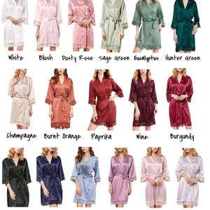 Satin Bridesmaid Robes Lace Trim Robe Wedding Favor Bridal Short Wedding Party Getting Ready Kimono Sleepwear Nightgown Honeymoon Robe