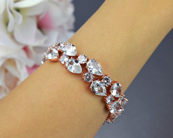 Clear Large Marquise Stoned Stretch Pageant Bracelet on Gold | Prom Jewelry  | L&M Bling - lmbling