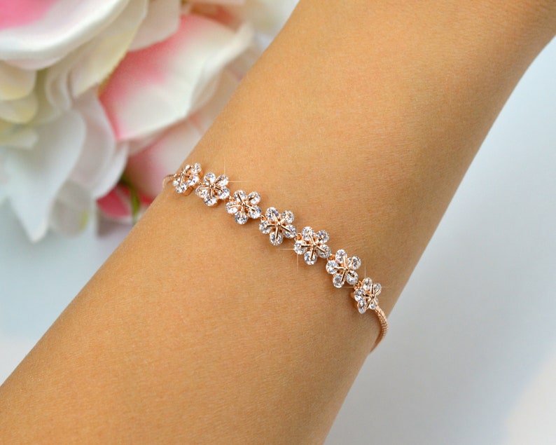 Floral Bracelet Rose Gold Bracelet Flower Girl Gift Etsy