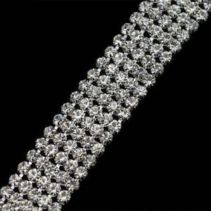 Clear Crystal Rhinestone Diamond Bling Trim Metal Cup Close Chain 1 2 3 4 5 Row SS12 Silver Sold Per Yard or Spool image 5