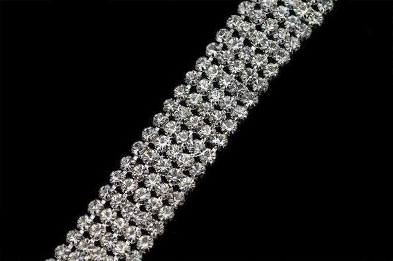 Clear Crystal Rhinestone Diamond Bling Trim Metal Cup Close Chain 1 2 3 4 5 Row SS12 Silver Sold Per Yard or Spool image 5
