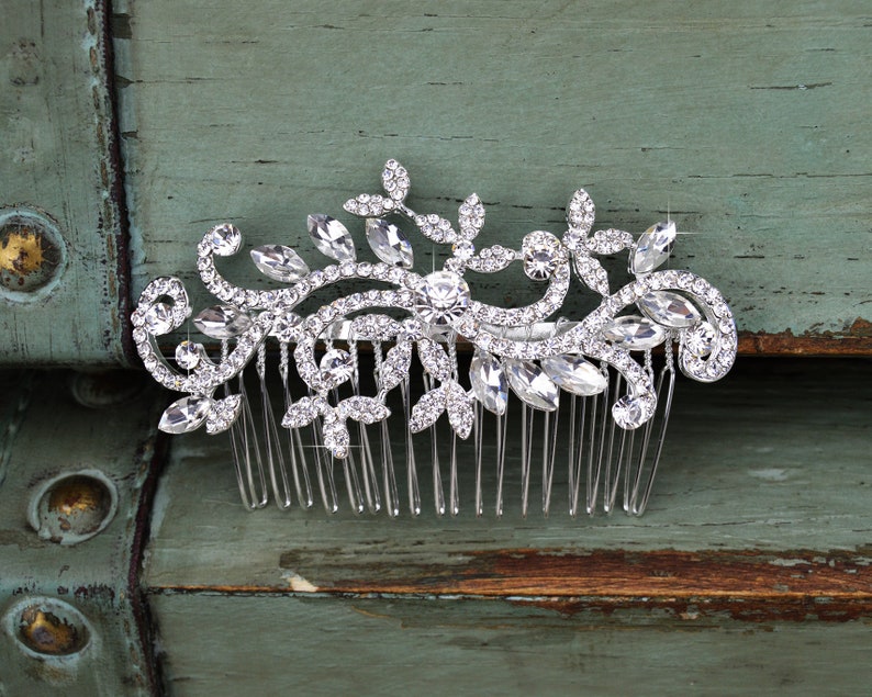 Wedding Hair Comb, Bridal Hair Comb, Crystal Bridal Comb, Silver Wedding Hair Comb, Crystal Headpiece, Bridal Side Comb, CO-002 image 4