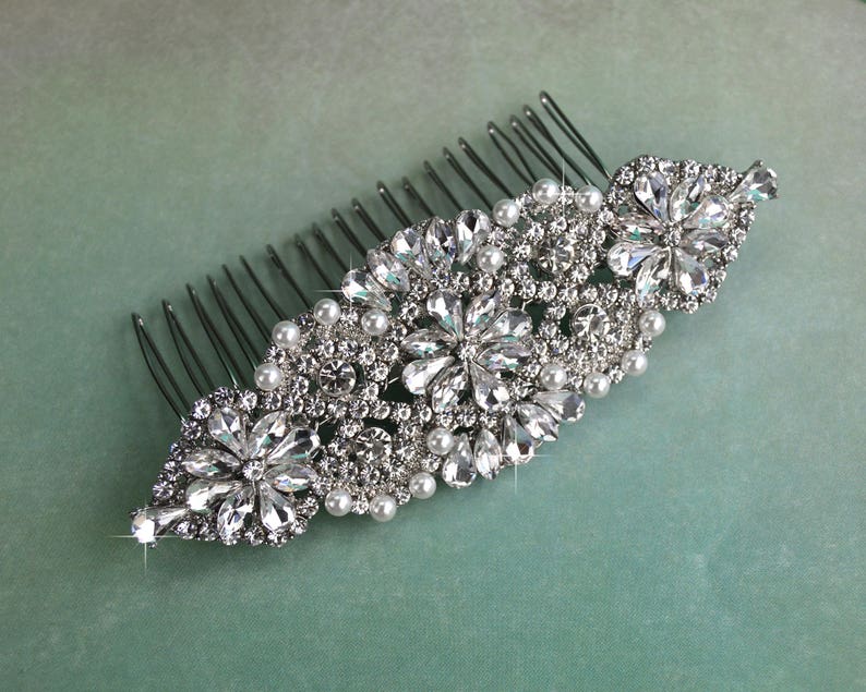 Silver Wedding Hair Comb Vintage Bridal Side Comb CO-022 Headpiece Rhinestone Bridal Comb Crystal /& White Pearl Wedding Hair Comb