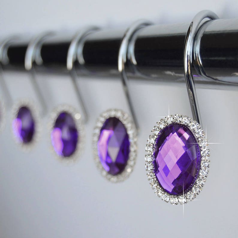 Shower Curtain Hooks Rings Oval Deep Purple Decorative Etsy