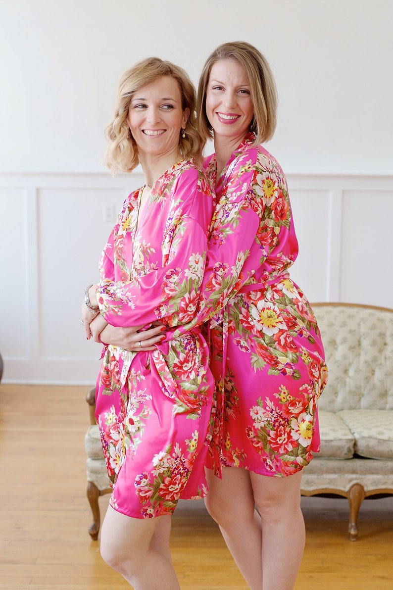 Pink Heated Robe CLEARANCE Hot Pink Robe - Hot Pink Floral Robes - Pink Satin Robe ...