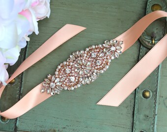 Rose Gold Bouquet Wrap | Bridal Bouquet Wrap | Crystal and Pearl Wedding Bouquet Wrap | Clear Rhinestone Wrap - Style 2R