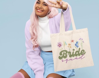 Wildflower Bride Squad Tote Bag: Retro Bridal Party Gift