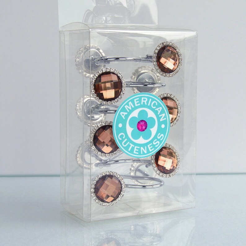 Shower Curtain Hooks Rings Brown Decorative Crystal Diamond Etsy