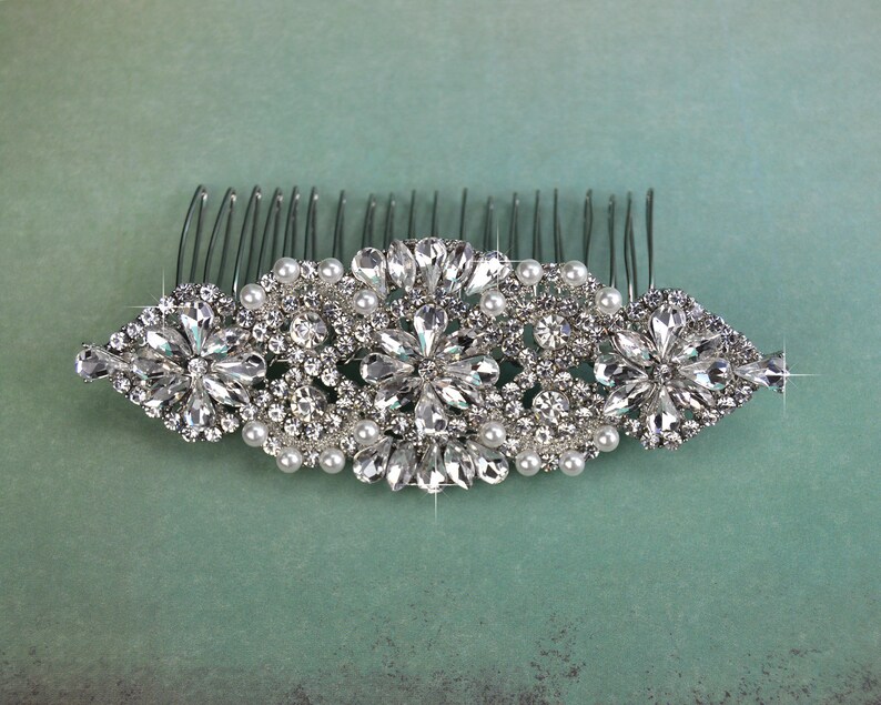 Silver Wedding Hair Comb Vintage Bridal Side Comb CO-022 Headpiece Rhinestone Bridal Comb Crystal /& White Pearl Wedding Hair Comb