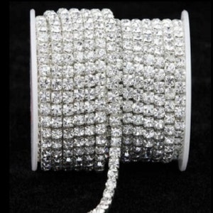 Clear Crystal Rhinestone Diamond Bling Trim Metal Cup Close Chain 1 2 3 4 5 Row SS12 Silver Sold Per Yard or Spool image 2