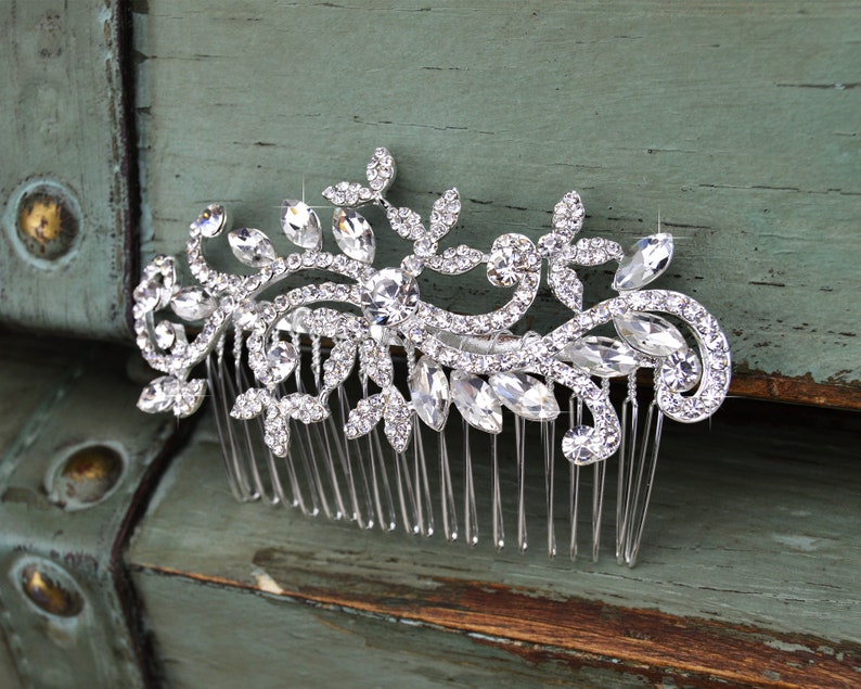 Wedding Hair Comb, Bridal Hair Comb, Crystal Bridal Comb, Silver Wedding Hair Comb, Crystal Headpiece, Bridal Side Comb, CO-002 image 5