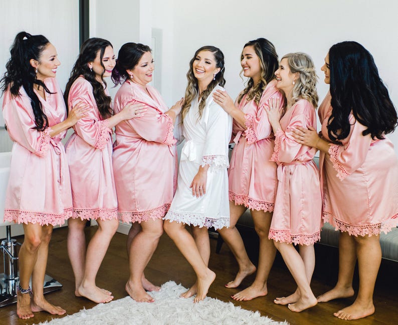 dusty rose Lace Bridesmaid Robe Gift Wedding Robes Silky Silk Satin Bridal Party Getting Ready Outfit Gift Favor Maid of Honor Mother of the Bride Groom Proposal Personalized Custom