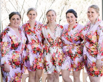 Clearance - PLUS SIZE! Bridesmaid Robes / Bridesmaid Gift / Floral Robe / Bridal Party Robes / Satin / Wedding Robe / Wedding Favor - ROSE