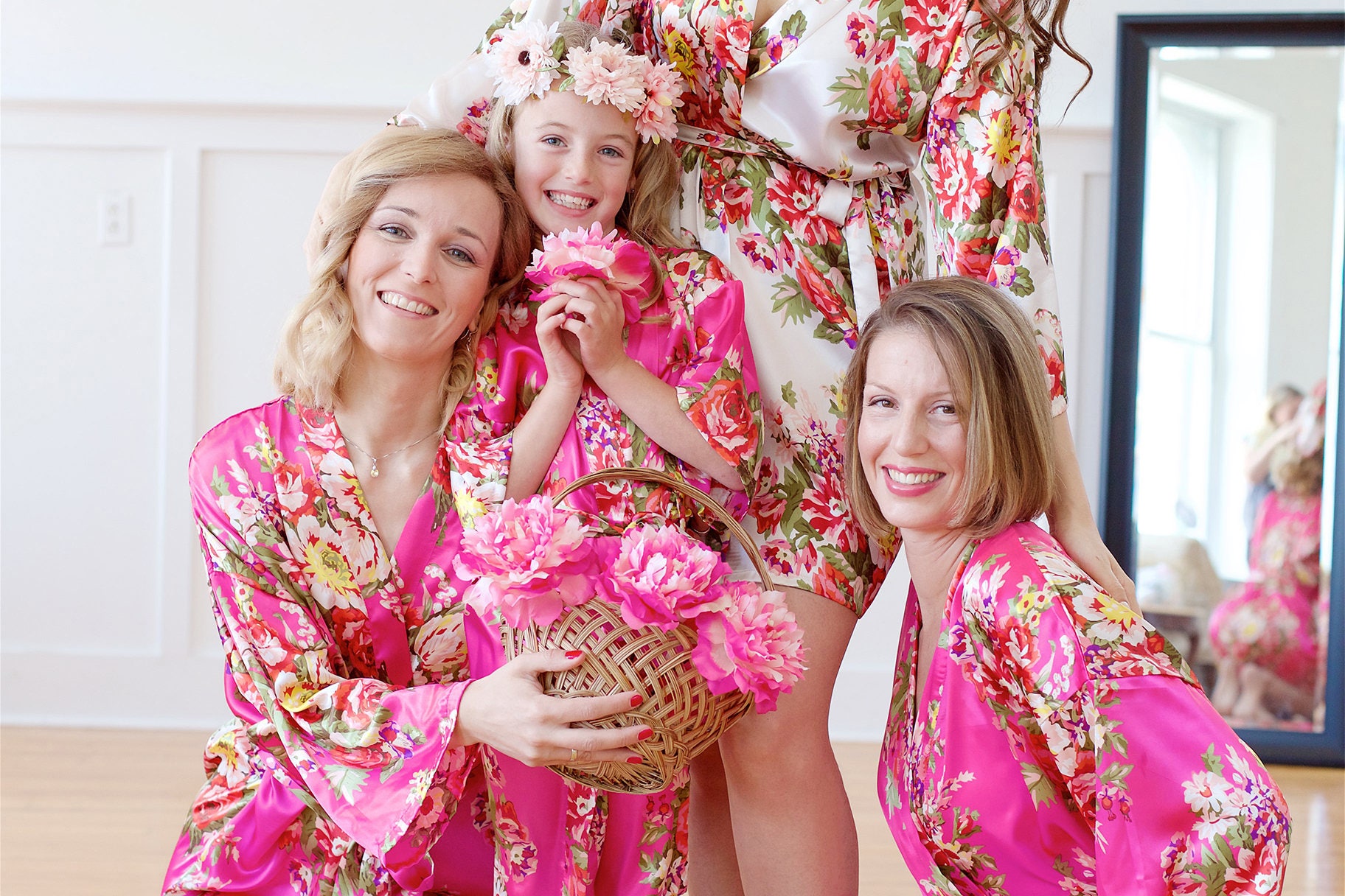 Hot Pink Satin Kimono Robe - Kimono Bridal Robes –