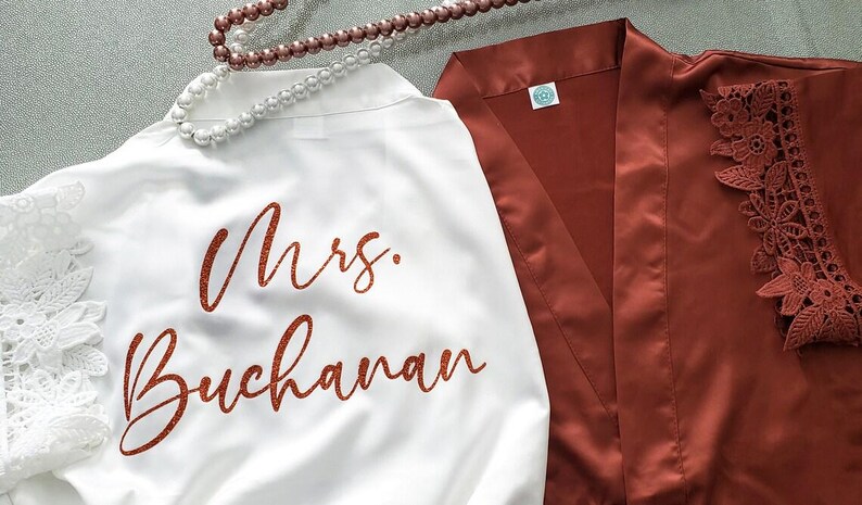 white Lace Bridesmaid Robe Gift Wedding Robes Silky Silk Satin Bridal Party Getting Ready Outfit Gift Favor Maid of Honor Mother of the Bride Groom Proposal Personalized Custom