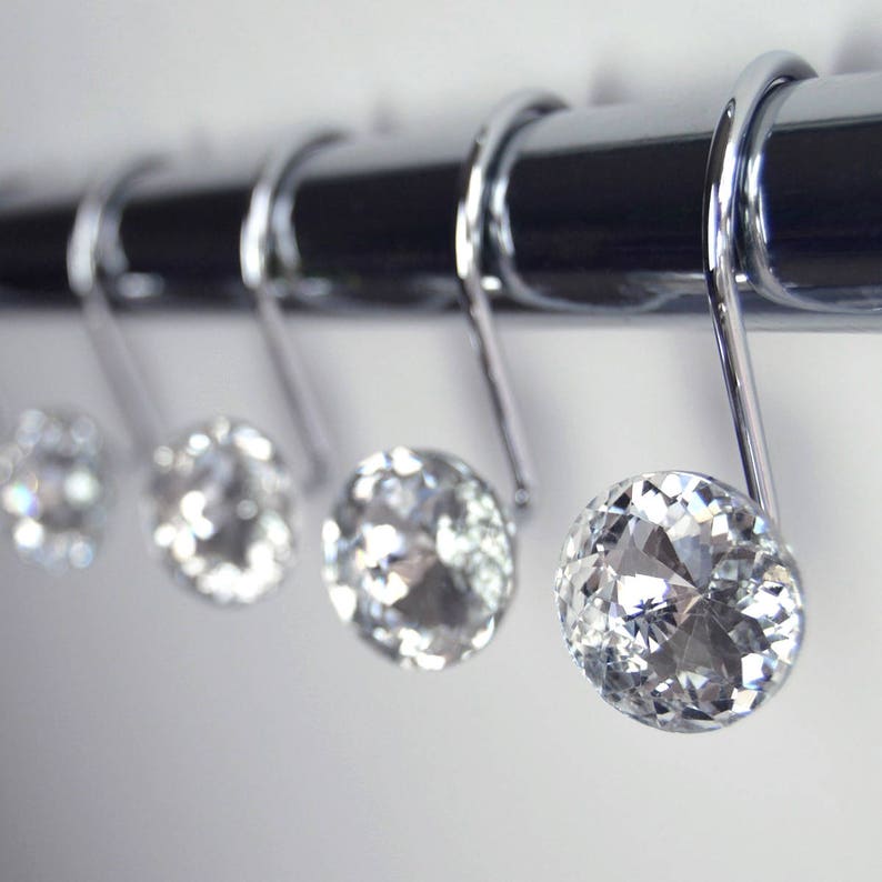 Shower Curtain Hooks Rings Clear Highest Quality 1 Glass Crystal Diamond Rhinestone Gems Bling Bathroom Bath Set Of 12