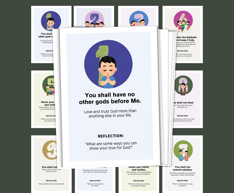 Ten Commandments Flashcards: Kids Bible Study (printable) - Etsy