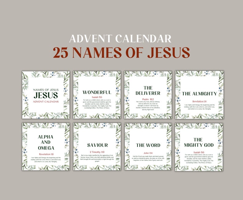 Name of Jesus Advent Calendar Printable Christmas Countdown Etsy
