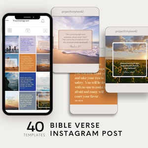 40 Scripture Instagram Canva Template, Christian Social Media Template, Editable Canva Template, Bible Scripture About Hope, Affirmation