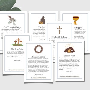 Easter Story Cards, Holy Week Cards, Easter Countdown, Christian Easter, Easter storytelling cards, Easter Week Prints, Kids Easter Week