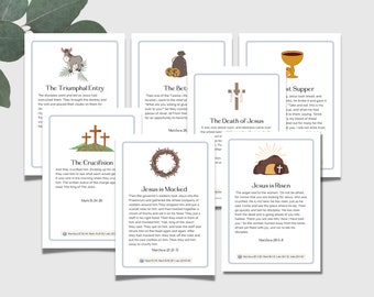Easter Story Cards, Holy Week Cards, Easter Countdown, Christian Easter, Easter storytelling cards, Easter Week Prints, Kids Easter Week