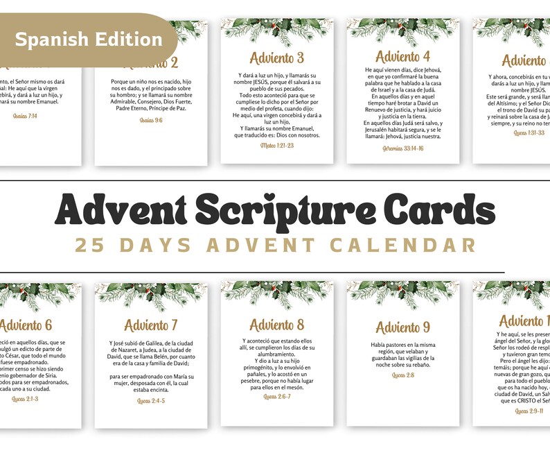 Printable Scripture Advent Calendar in Spanish, Christmas Countdown ...