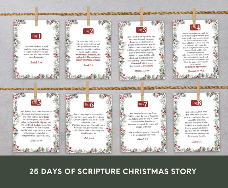 Scripture Advent Calendar Card, Printable Christmas Bible Verses ...