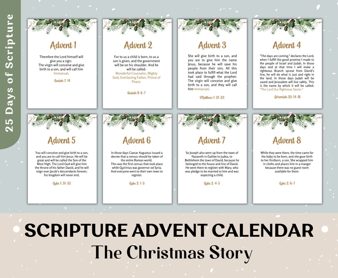 Scripture Advent Calendar for Printable, Christmas Countdown, Bible Verse Card for Christmas, 25 Days of Christmas Advent Scripture - Etsy