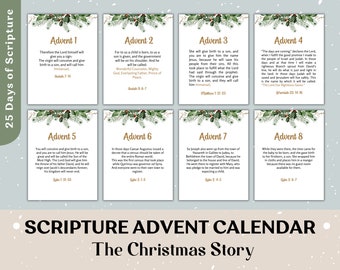 Scripture Advent Calendar for Printable, Christmas Countdown, Bible Verse Card for Christmas, 25 Days of Christmas Advent Scripture