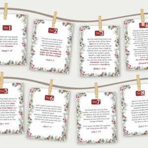 Scripture Advent Calendar for Printable, Christmas Countdown, Bible Verse Card for Christmas, 25 Days of Christmas Advent Scripture KJV