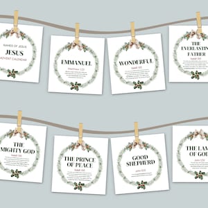Name of Jesus Advent Calendar, Printable, Christmas Countdown, Bible Verse Card for Christmas, 25 Days of Christmas Advent Scripture - KJV