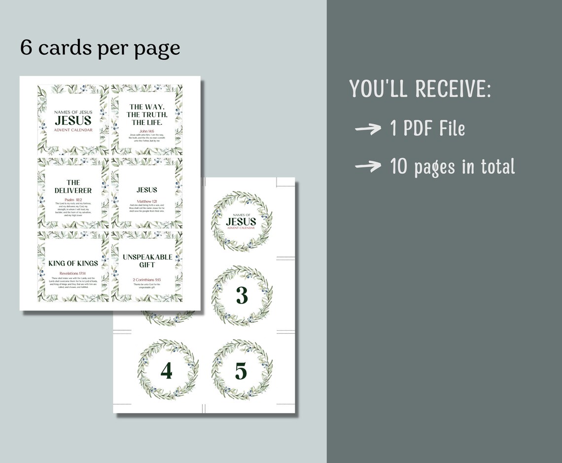 Name of Jesus Advent Calendar Printable Christmas Countdown - Etsy