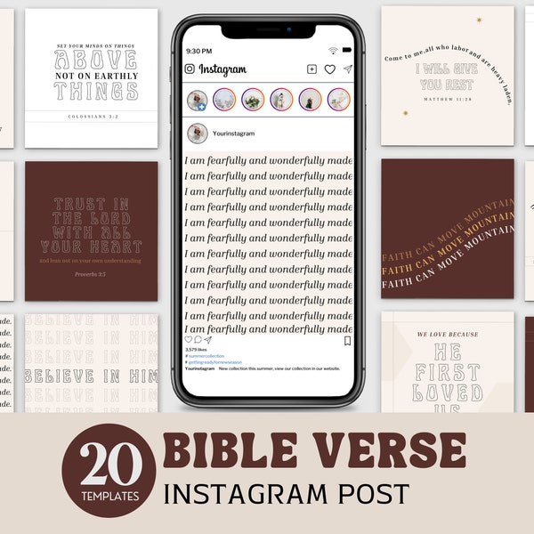 20 Bible Verse Instagram Canva Template, Christian Instagram Template, Church Social Media Template,  Instagram Post Pack, Quote Post
