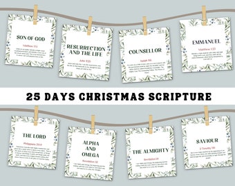 Name of Jesus Advent Calendar, Printable, Christmas Countdown, Bible Verse Card for Christmas, 25 Days of Christmas Advent Scripture - KJV