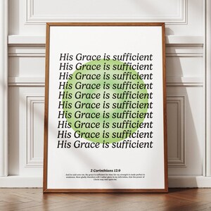 His Grace is Sufficient Wall Art, Modern Typography Bible Art Poster, Scripture Wall Art, 2 Corinthians 12:9 Printable Christian Posters