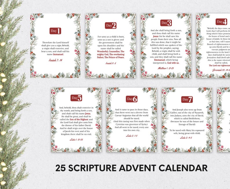 Scripture Advent Calendar Card, Printable Christmas Bible Verses ...